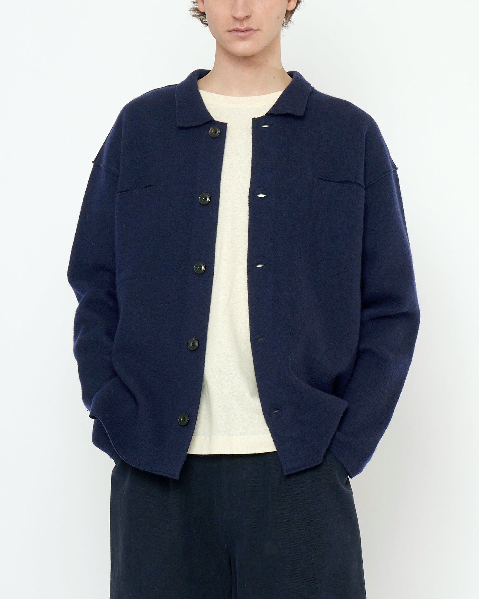 Boiled Wool Shirt Jacket - FW25 - Navy – 7115 by Szeki