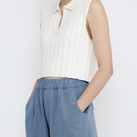 Collared Ribbed Vest - SS25 - White
