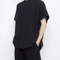 Mandarin Cocoon Short Sleeves Shirt - SS25 - Black