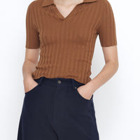 Collared V-Neck Fine Knit - SS25 - Rust