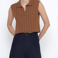 Collared Ribbed Vest - SS25 - Rust