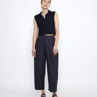 Linen Pleated Trouser - SS25 - Charcoal Blue