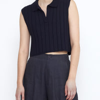 Collared Ribbed Vest - SS25 - Navy