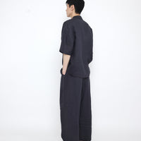 Linen Pleated Trouser - SS25 - Charcoal Blue