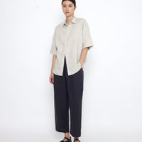 Linen Oversized Short Sleeves Shirt - SS25 - Sand Beige