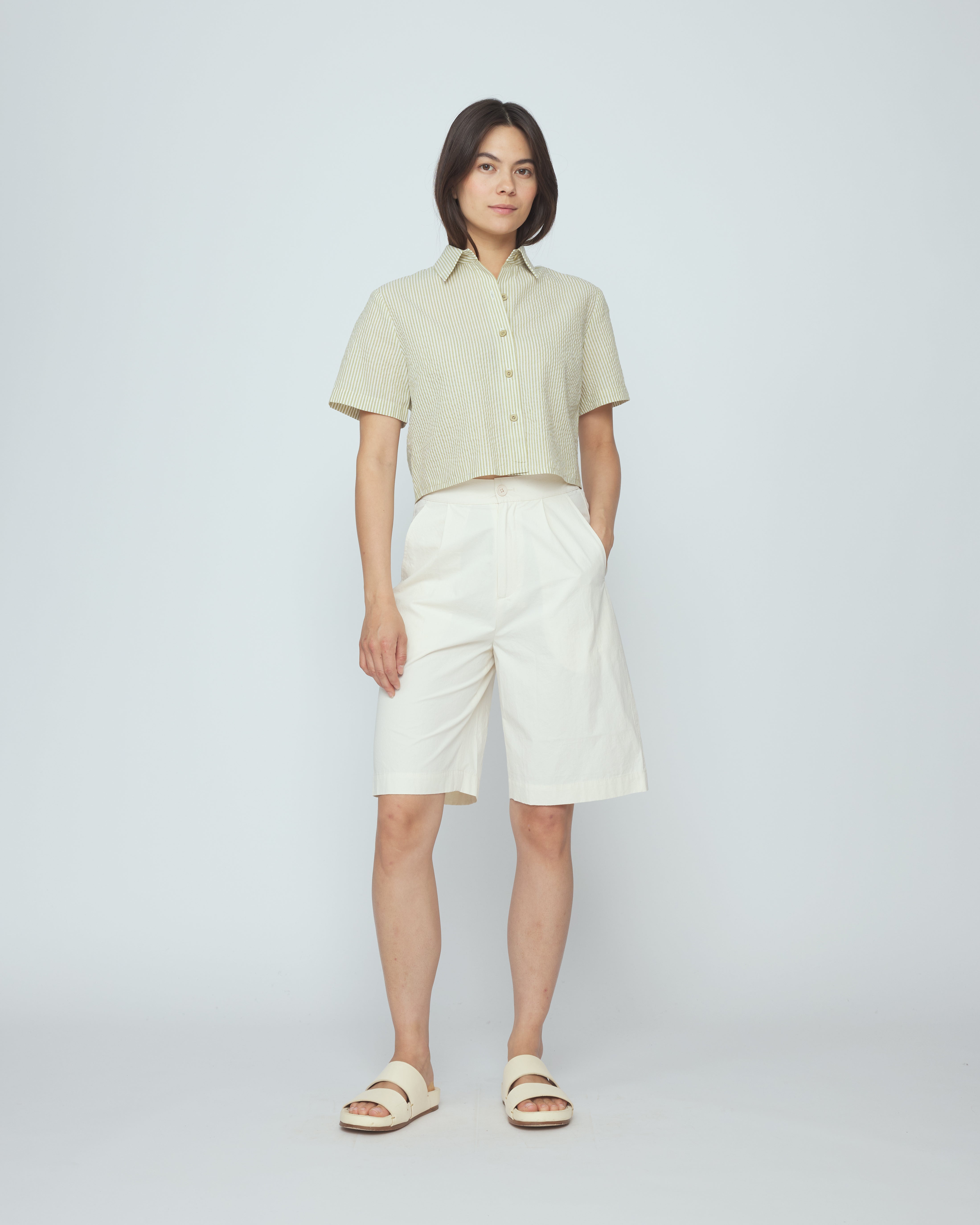 Striped Cropped Shirt - SS26 - Mustard Stripes – 7115 by Szeki