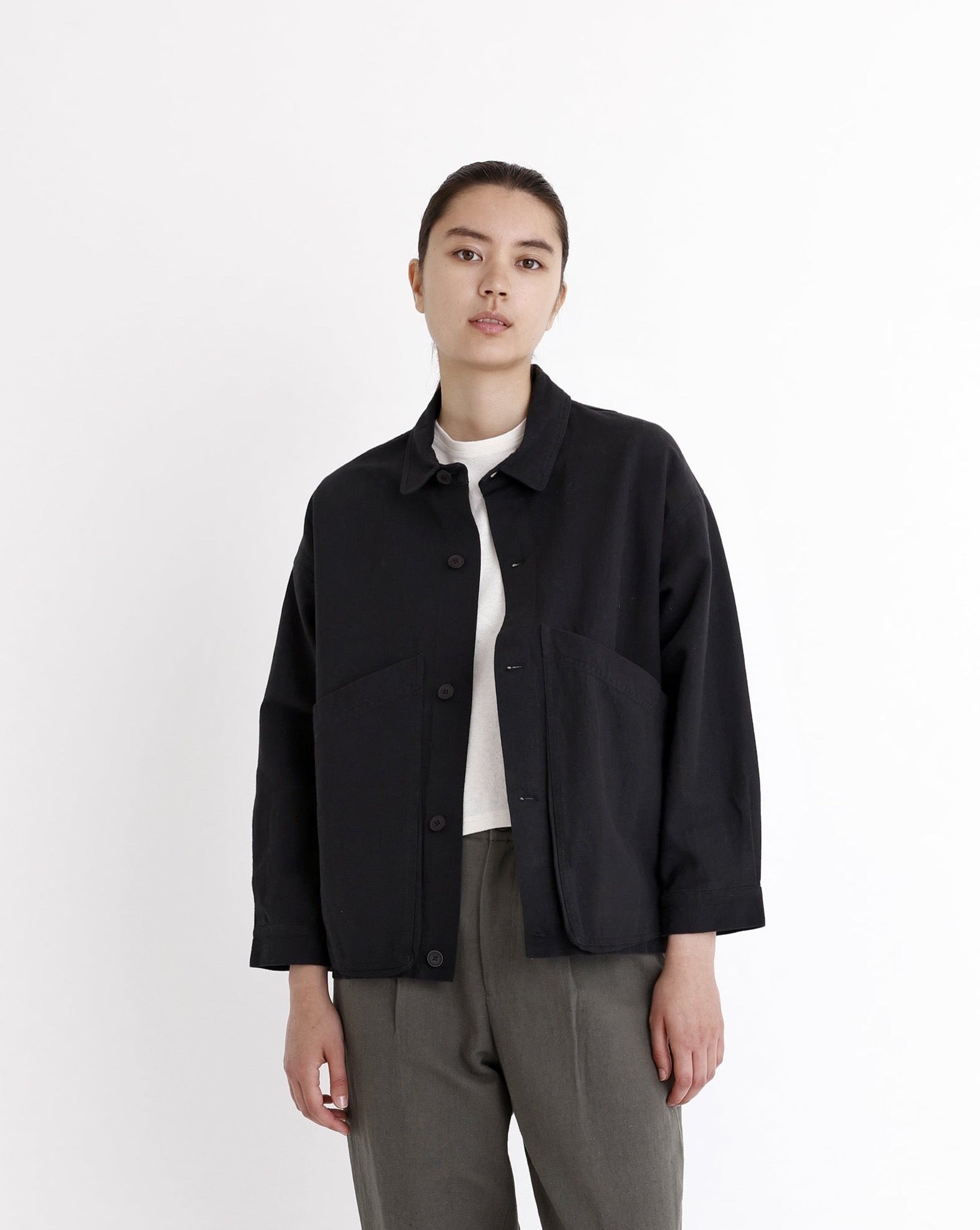 Signature Panel Pockets Shirt Jacket - Black