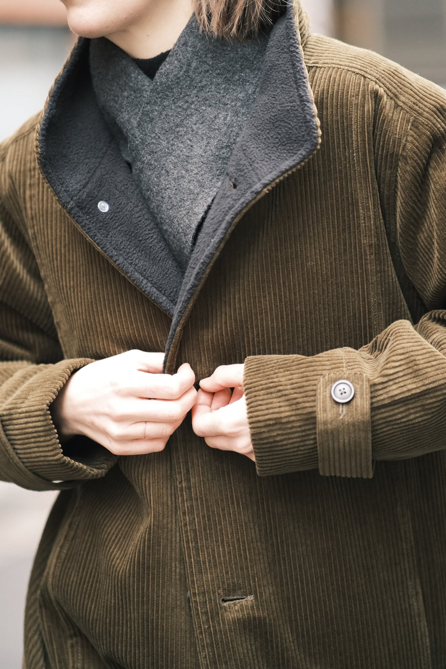 Padded Corduroy Fleece Coat - FW25 - Deep Olive
