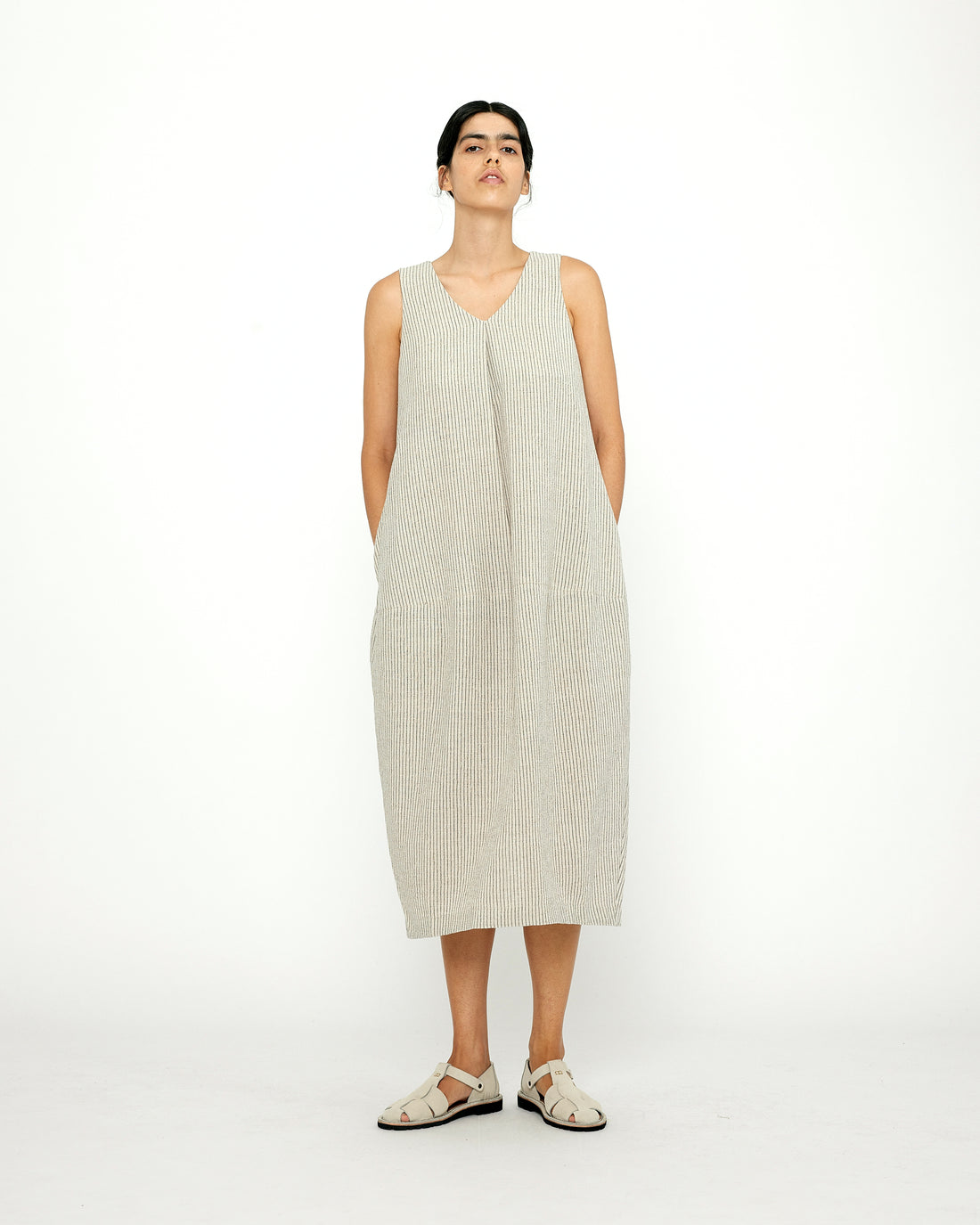 Striped V-Neck Cocoon Dress - SS24 - Light Stripes