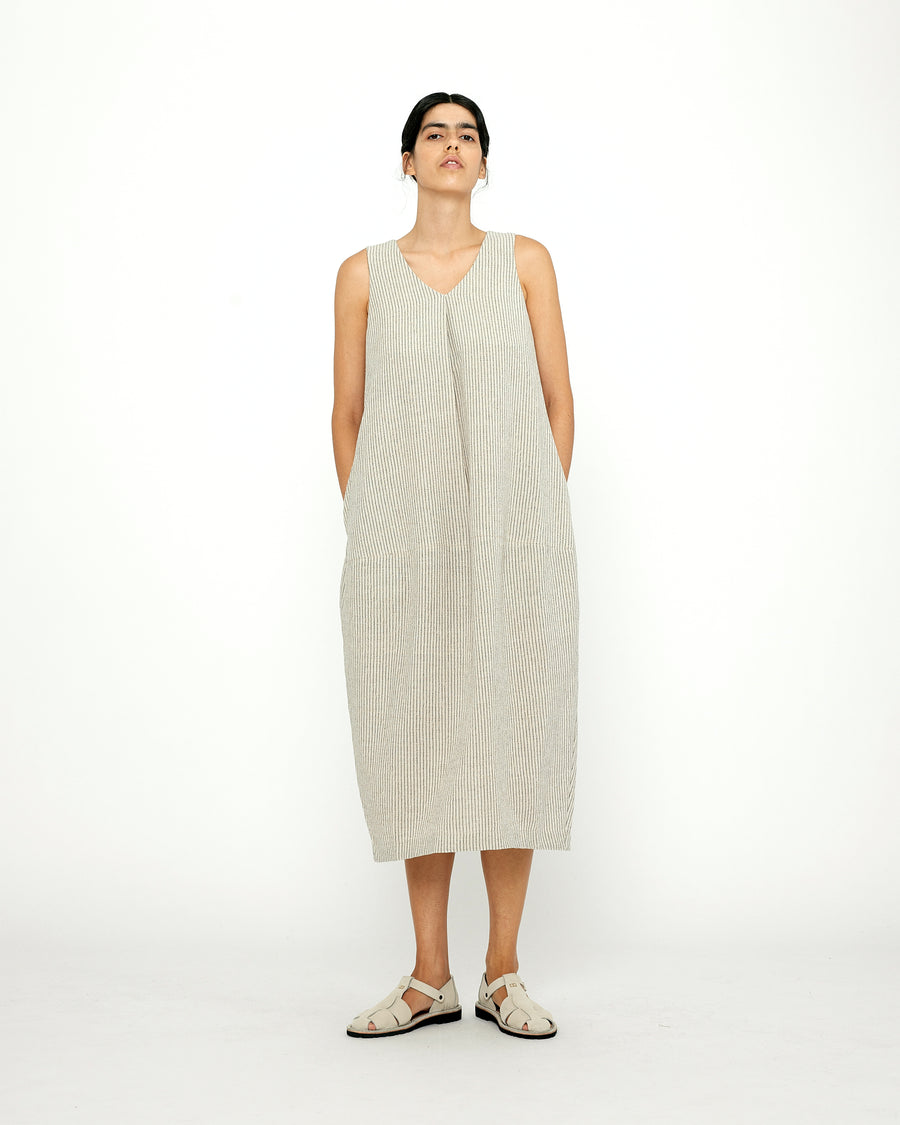 Striped V-Neck Cocoon Dress - SS24 - Light Stripes