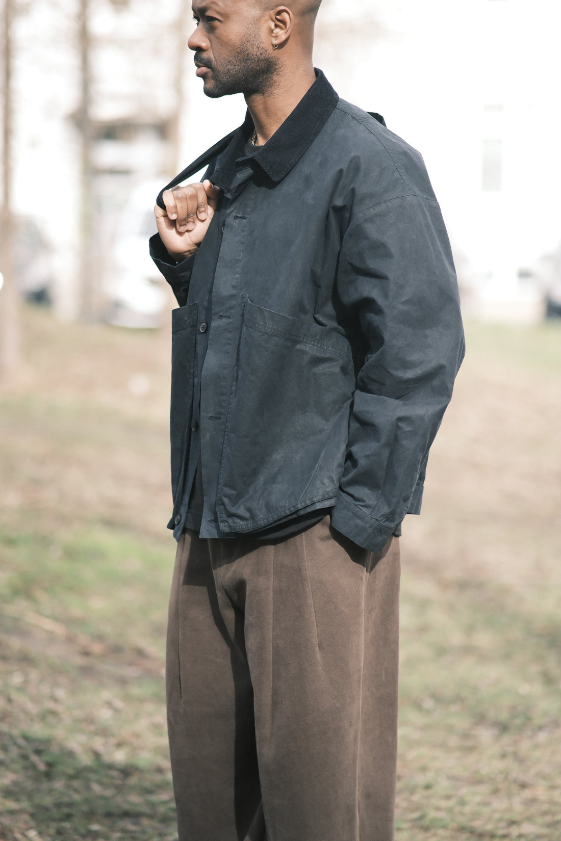 Panel Pockets Shirt Jacket - Waxed Edition - FW26 - Navy Black