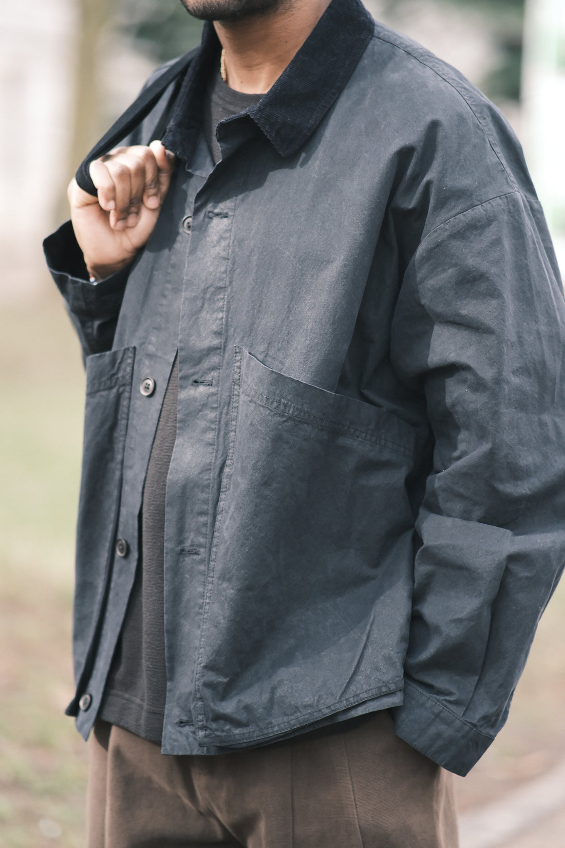 Panel Pockets Shirt Jacket - Waxed Edition - FW26 - Navy Black