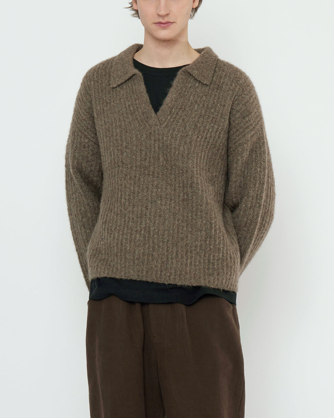 Collared V-Neck Jumper - FW25 - Light Umber