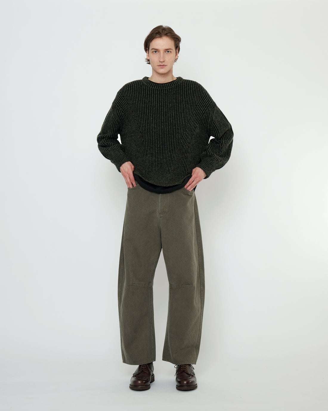 Striped Poet Sleeves Sweater - FW25 - Gray Black