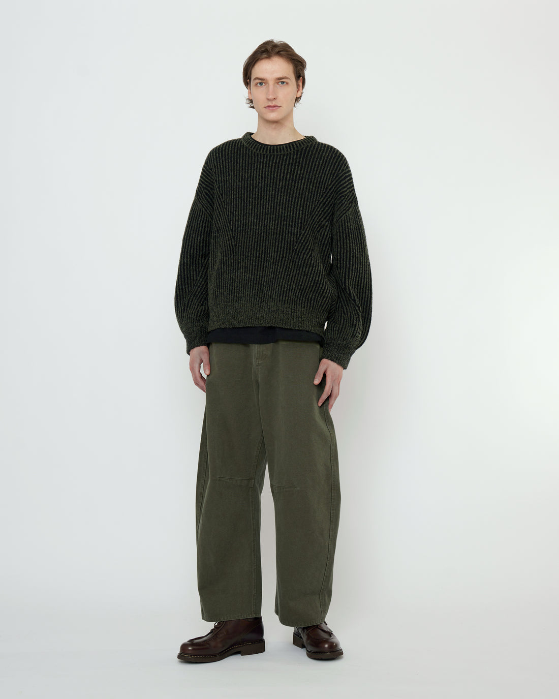 Striped Poet Sleeves Sweater - FW25 - Gray Black