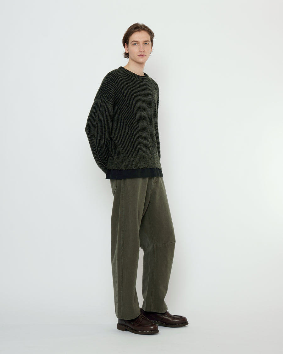 Striped Poet Sleeves Sweater - FW25 - Gray Black