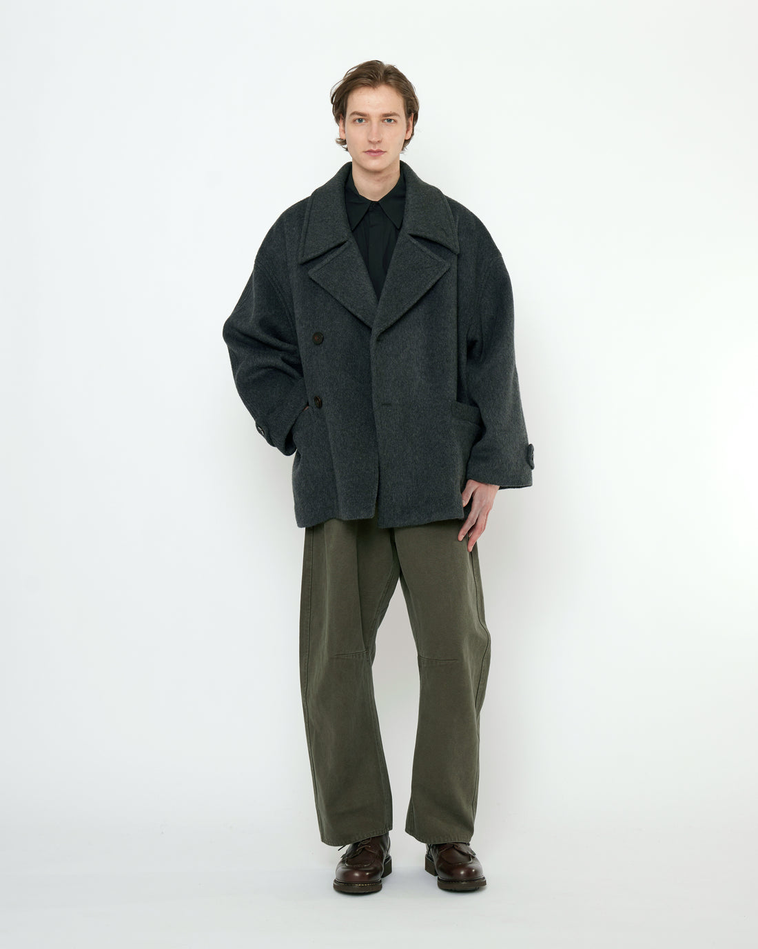 Double Breasted Short Wool Coat - FW25 - Charcoal