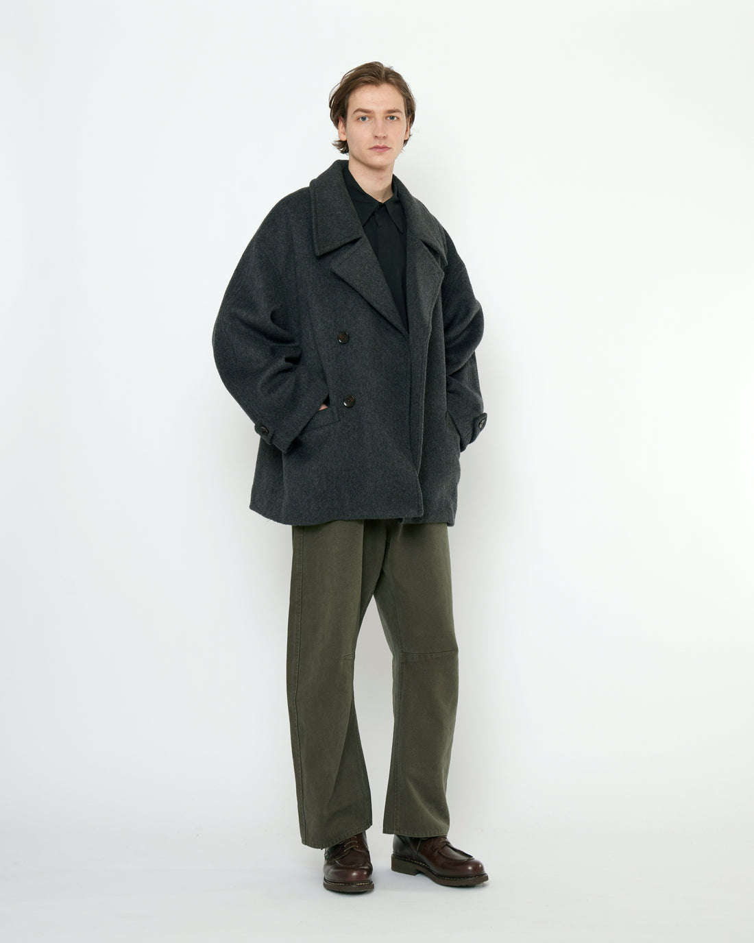 Double Breasted Short Wool Coat - FW25 - Charcoal