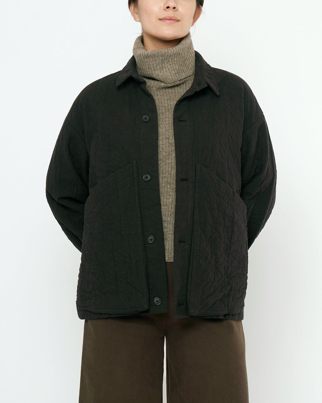 Signature Panel Pockets Shirt Jacket - Textured Edition - Black