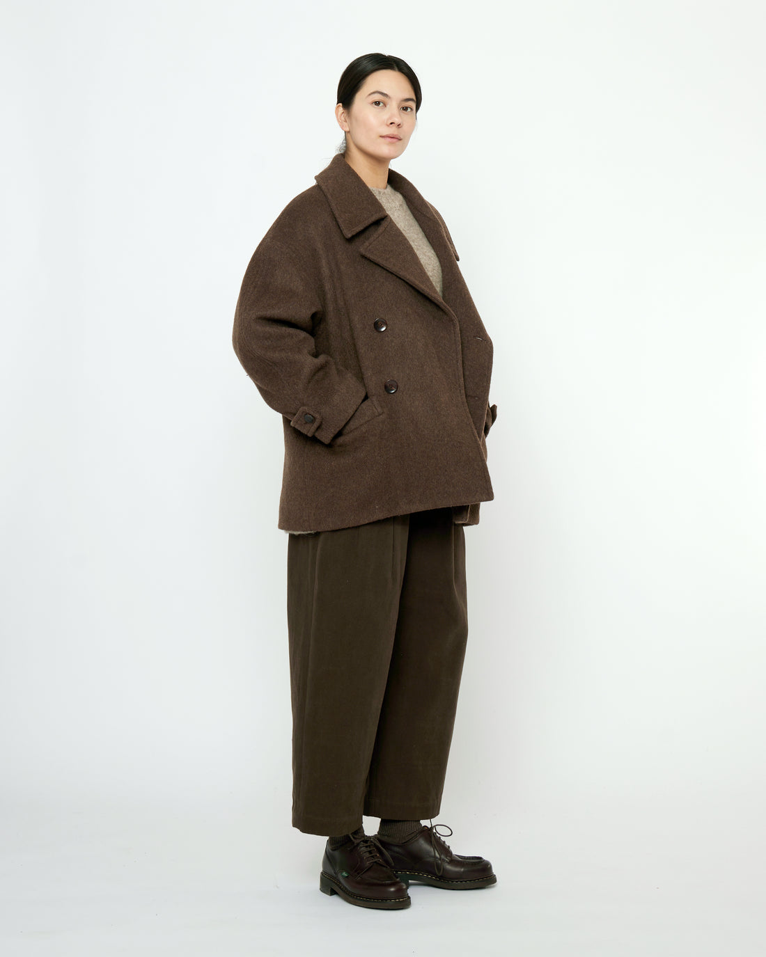 Double Breasted Short Wool Coat - FW25 - Walnut
