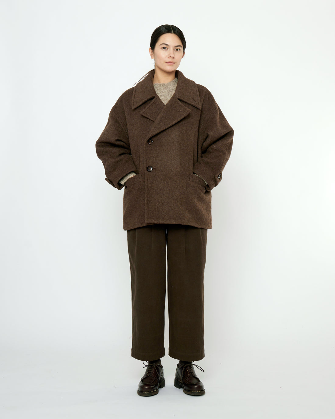 Double Breasted Short Wool Coat - FW25 - Walnut