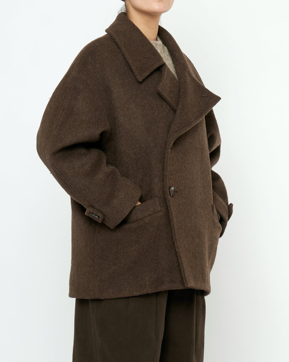 Double Breasted Short Wool Coat - FW25 - Walnut