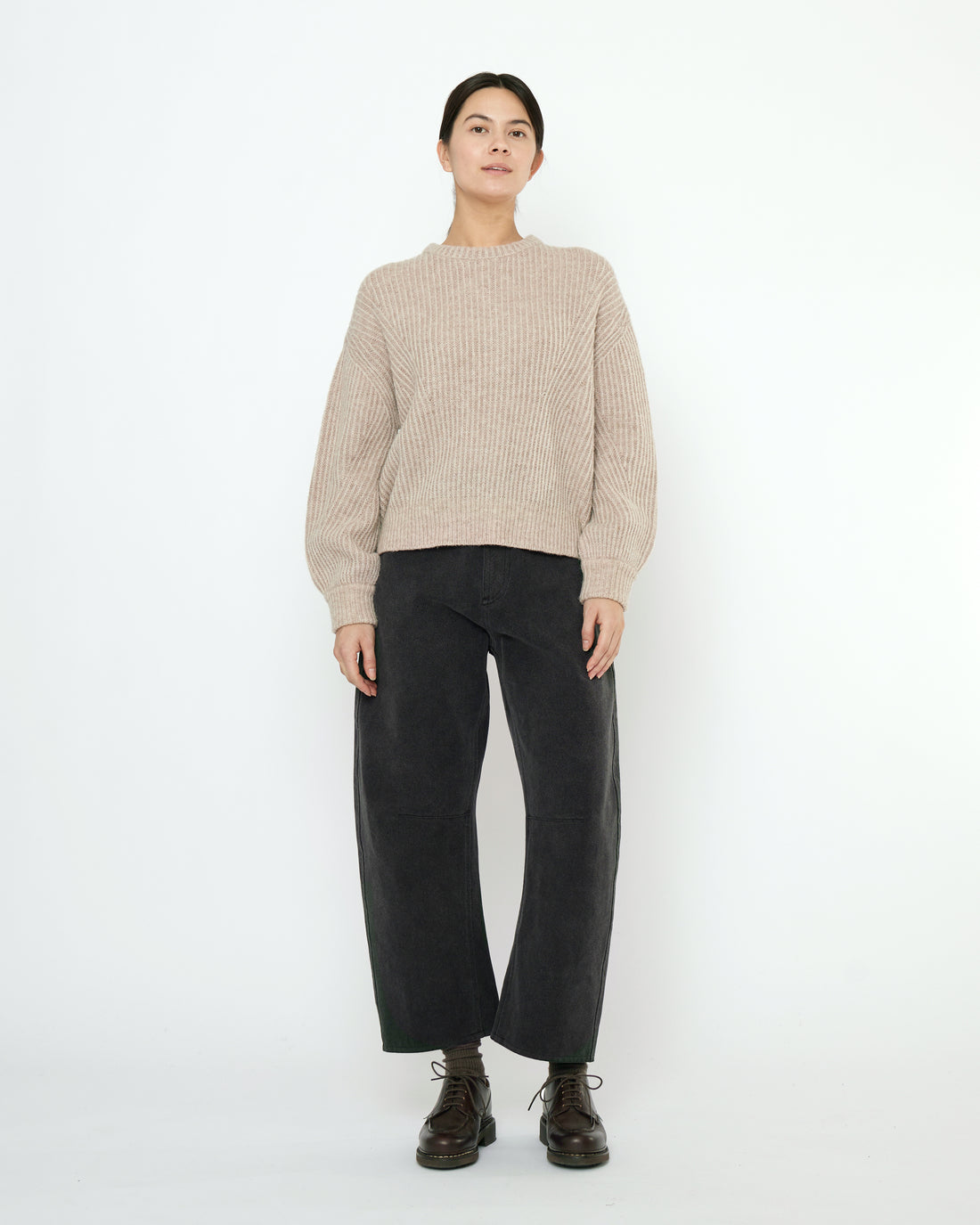 Striped Poet Sleeves Sweater - FW25 - Taupe Sand