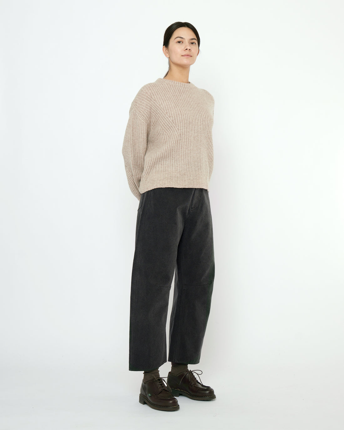 Striped Poet Sleeves Sweater - FW25 - Taupe Sand