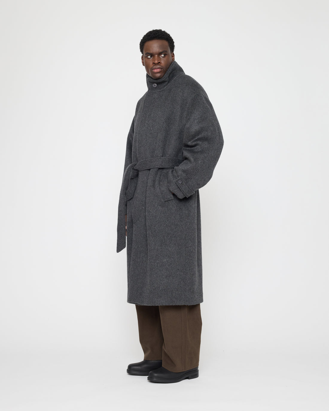 Tall Collar Long Wool Coat - FW26 - Charcoal