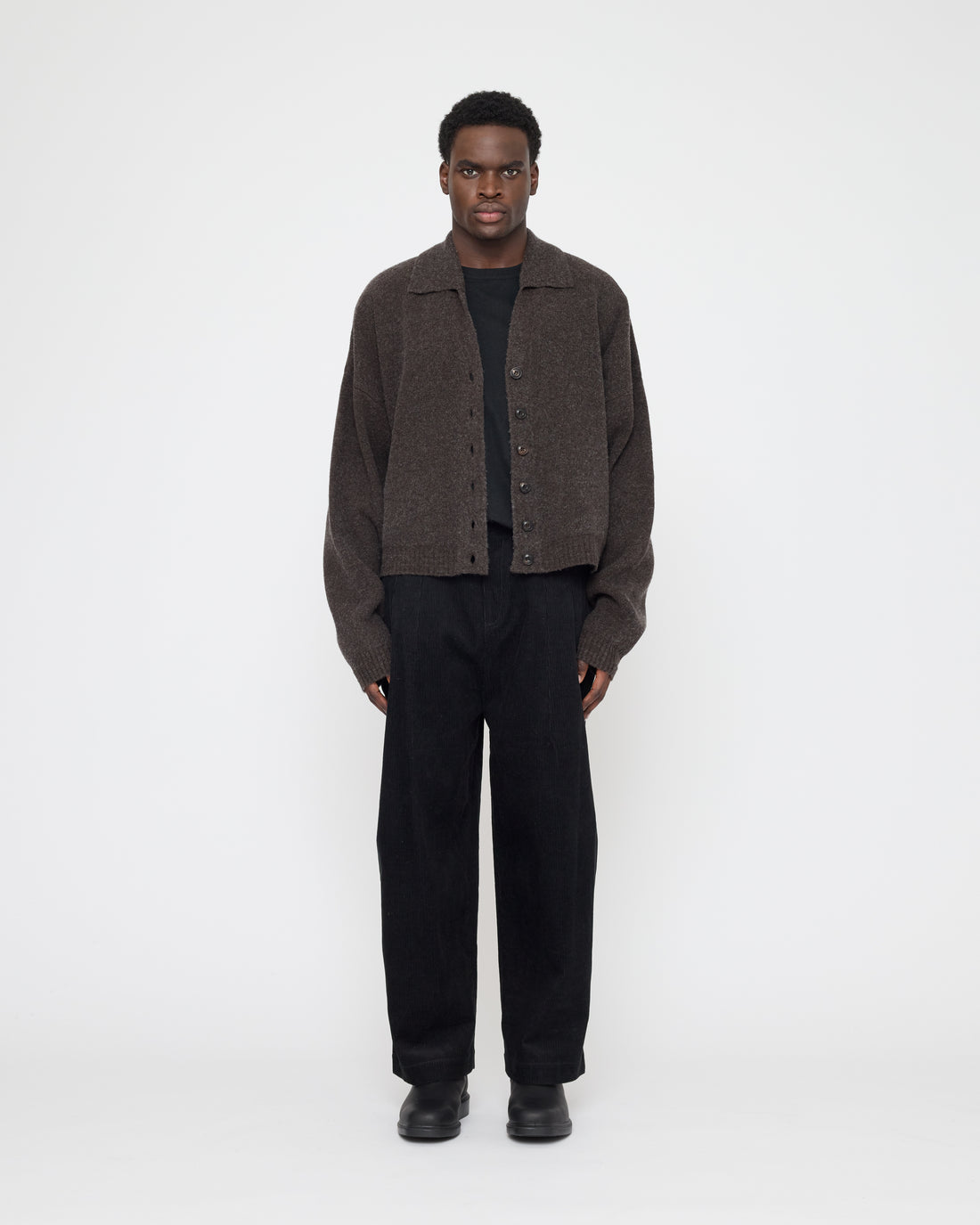 Collared Cropped Cardigan - FW26 - Espresso