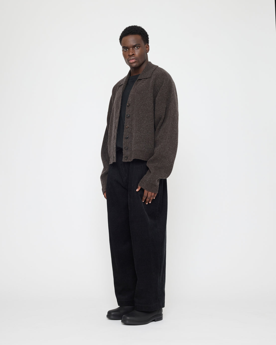 Collared Cropped Cardigan - FW26 - Espresso