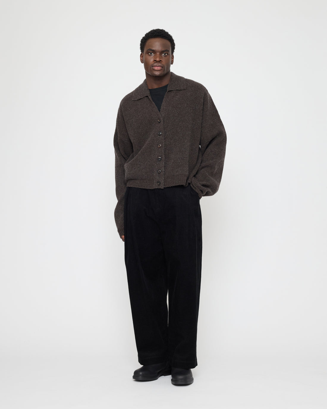 Collared Cropped Cardigan - FW26 - Espresso