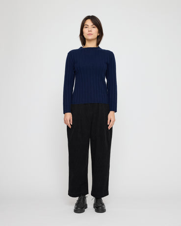 Mock Neck Ribbed Long Sleeves - FW26 - Navy