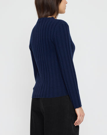 Mock Neck Ribbed Long Sleeves - FW26 - Navy