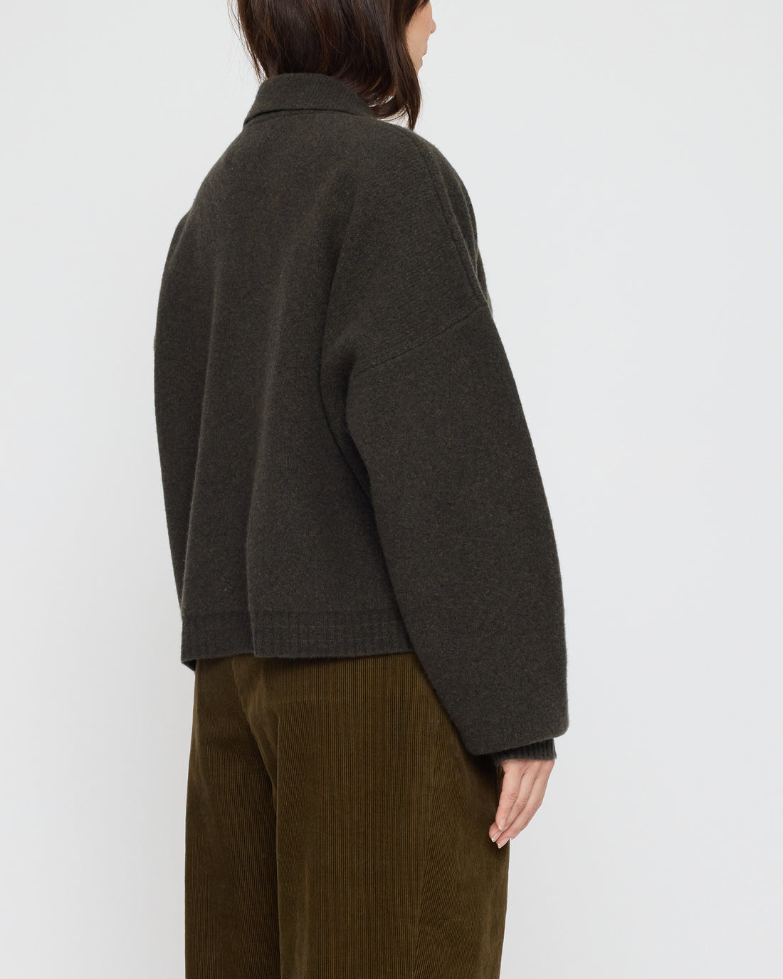 Collared Cropped Cardigan - FW26 - Olive Brown