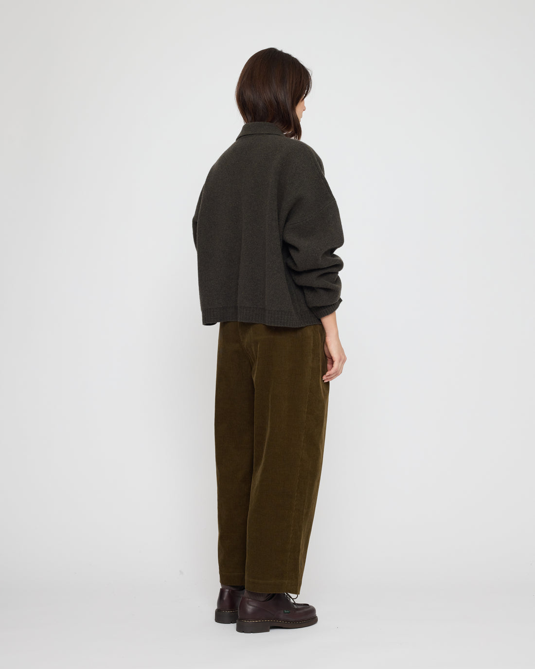 Collared Cropped Cardigan - FW26 - Olive Brown