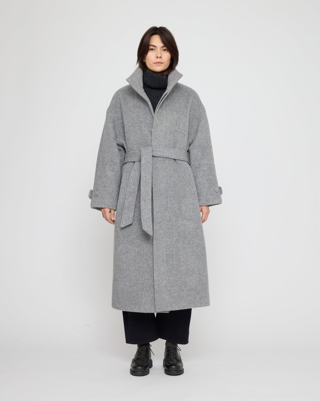 Tall Collar Long Wool Coat - FW26 - Light Gray