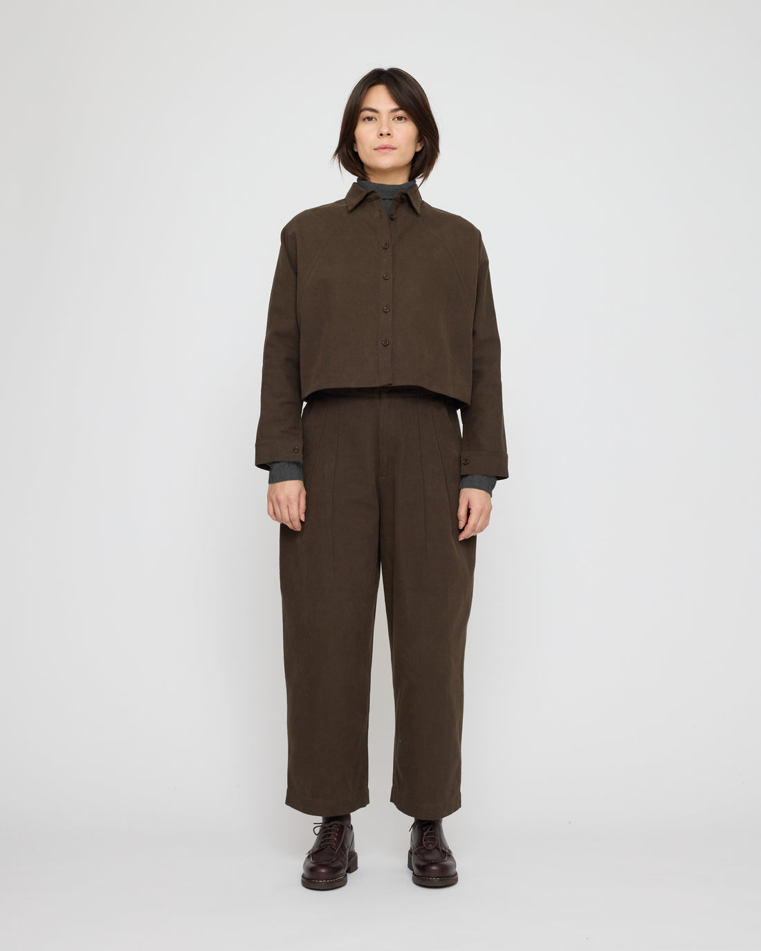 Signature 3/4 Cropped Shirt Jacket - Brushed Canvas Edition - Taupe Brown