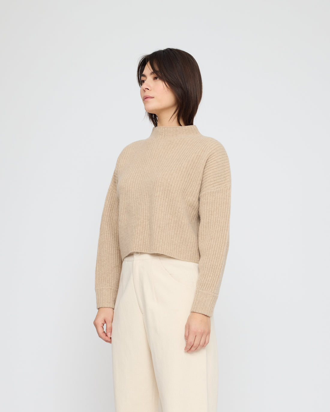 Signature Ribbed Mockneck - Yak Edition - Almond