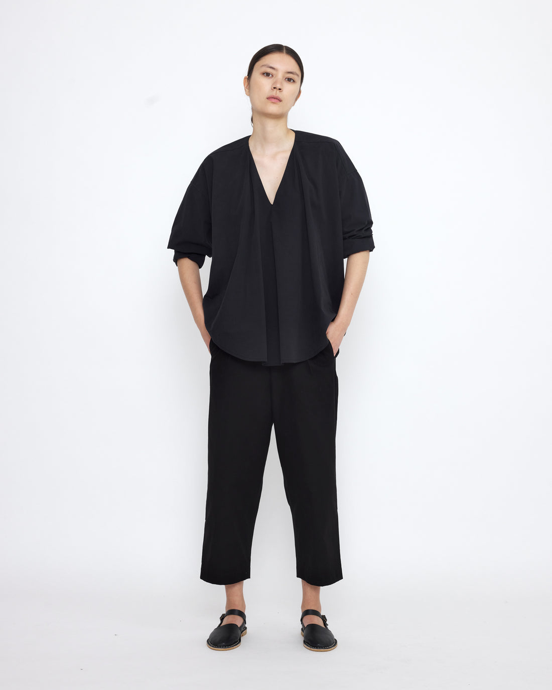 V-Neck Cocoon Top - SS25 - Black