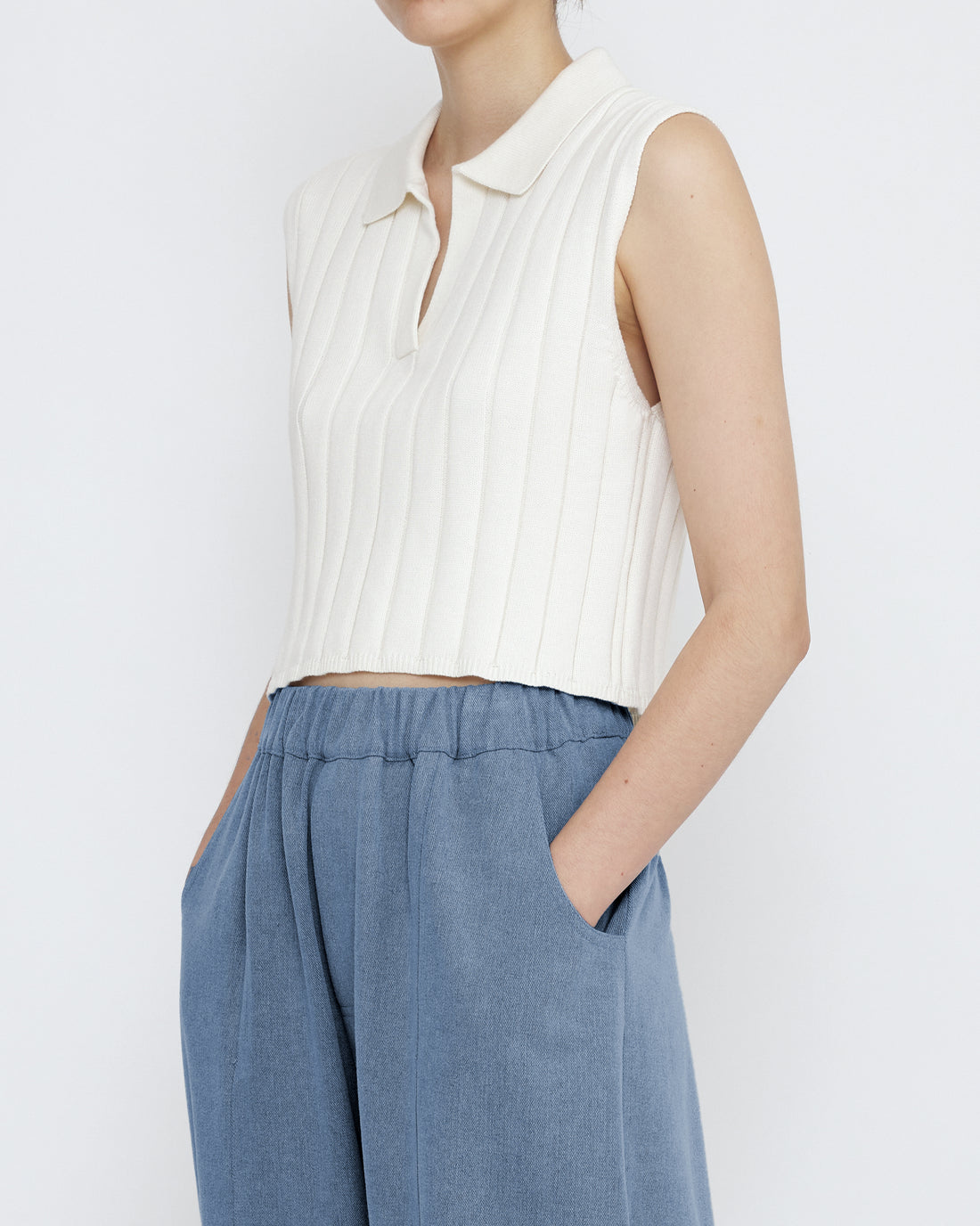 Collared Ribbed Vest - SS25 - White