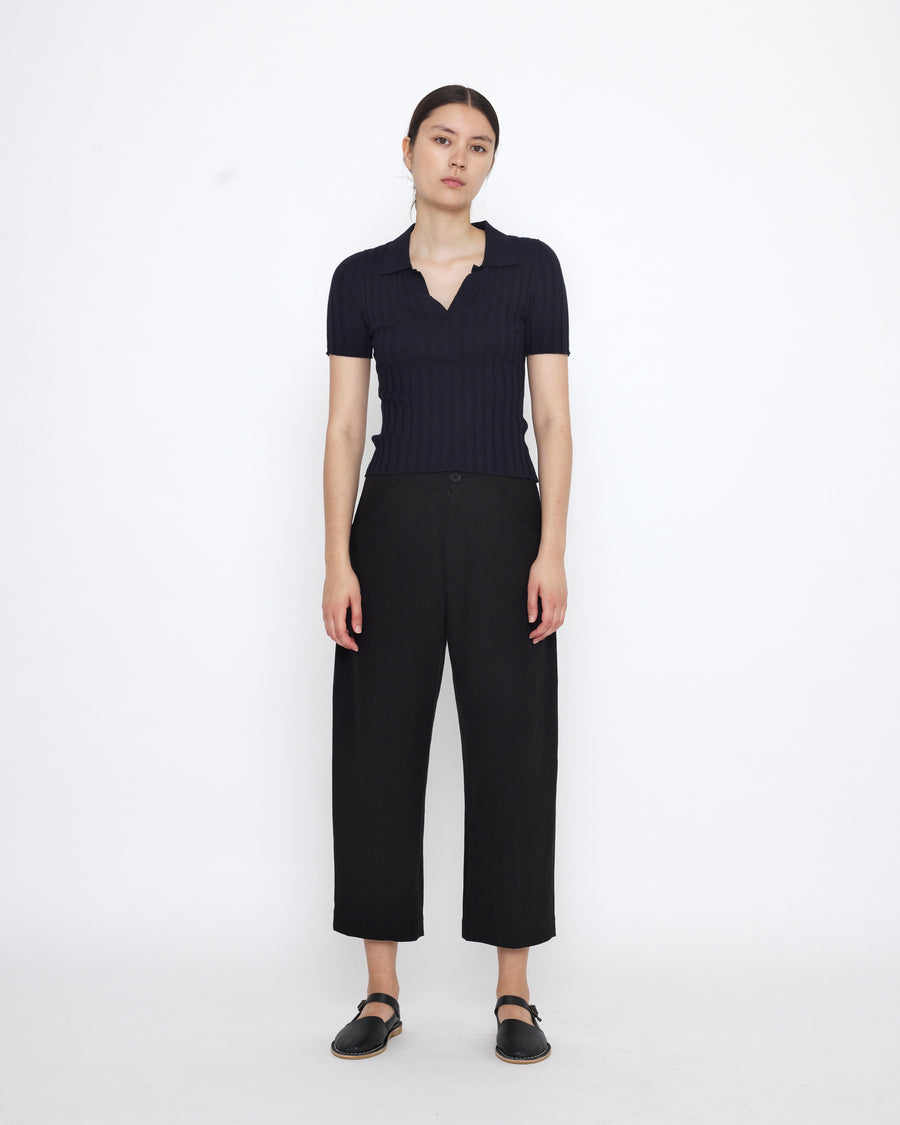 Collared V-Neck Fine Knit - SS25 - Navy