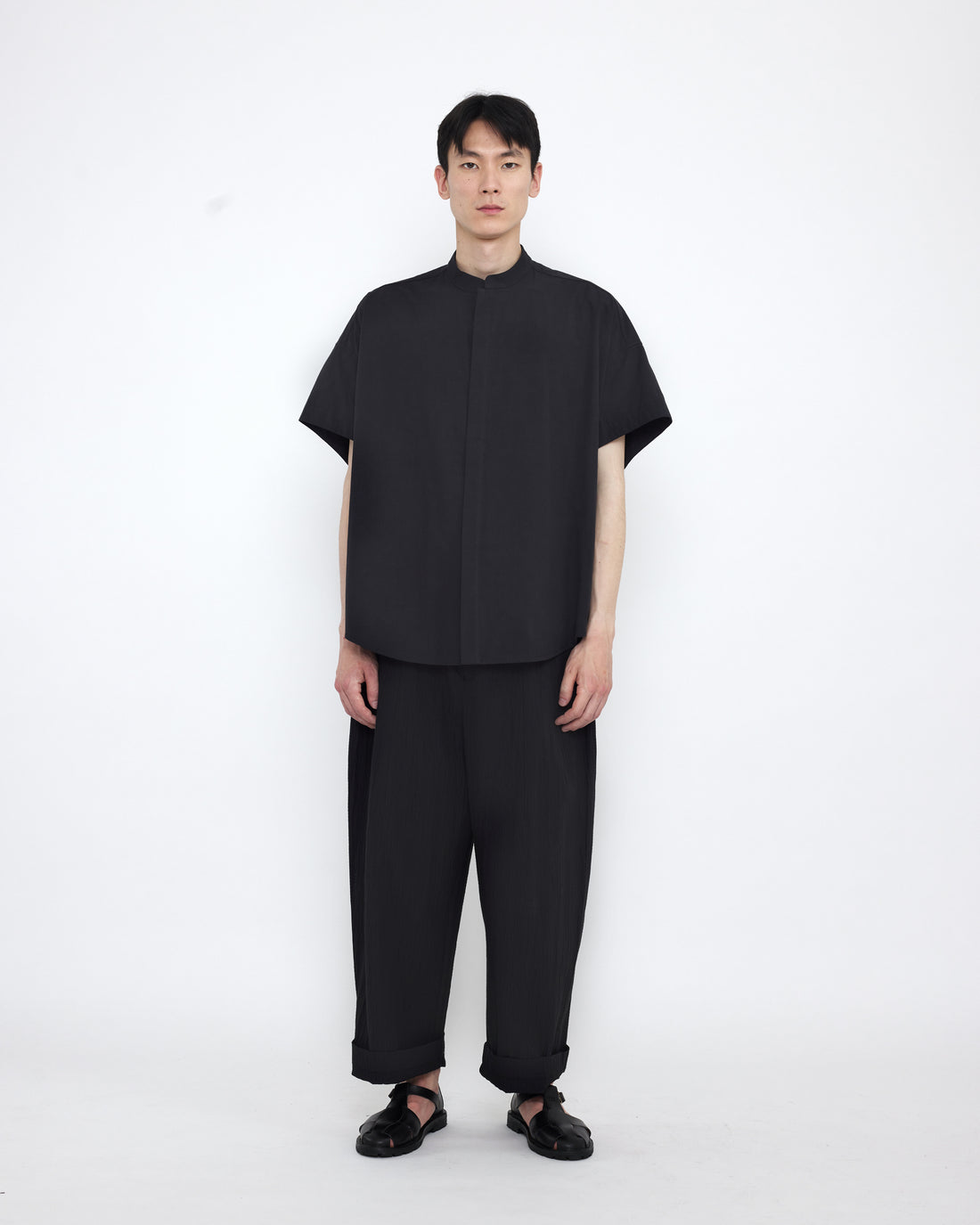 Mandarin Cocoon Short Sleeves Shirt - SS25 - Black