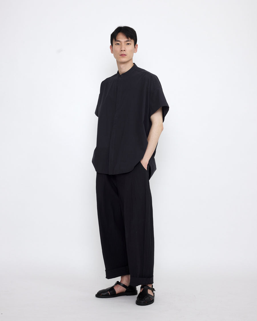 Mandarin Cocoon Short Sleeves Shirt - SS25 - Black