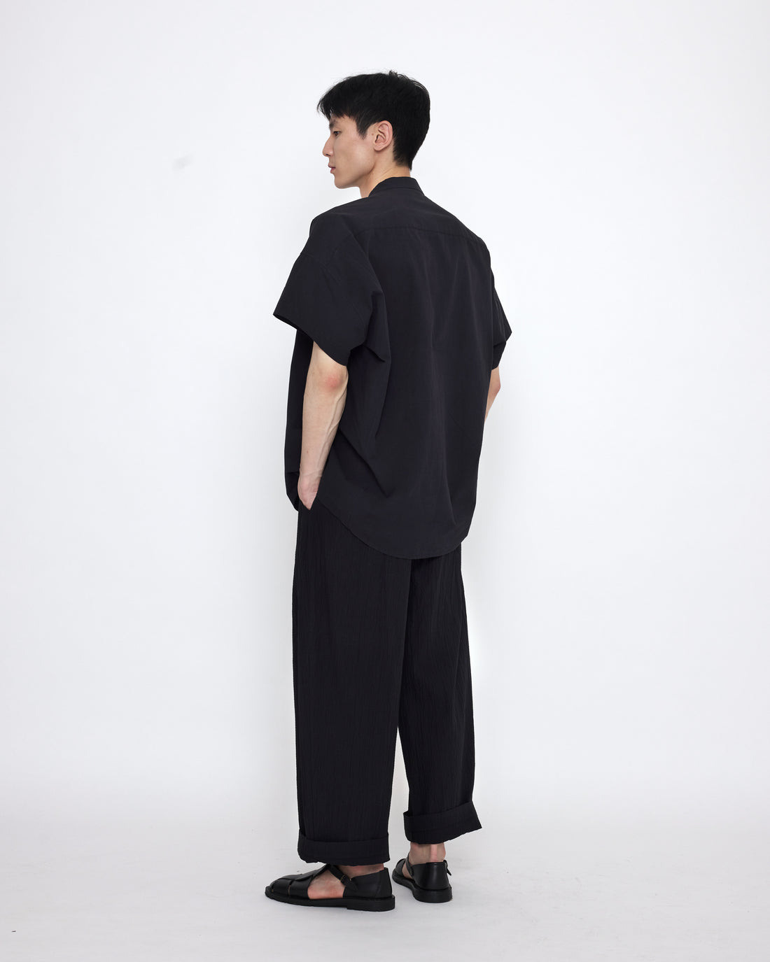 Mandarin Cocoon Short Sleeves Shirt - SS25 - Black