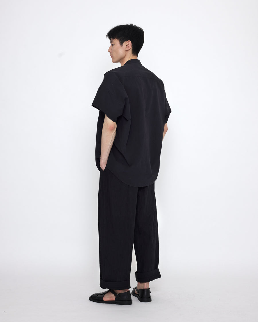 Mandarin Cocoon Short Sleeves Shirt - SS25 - Black