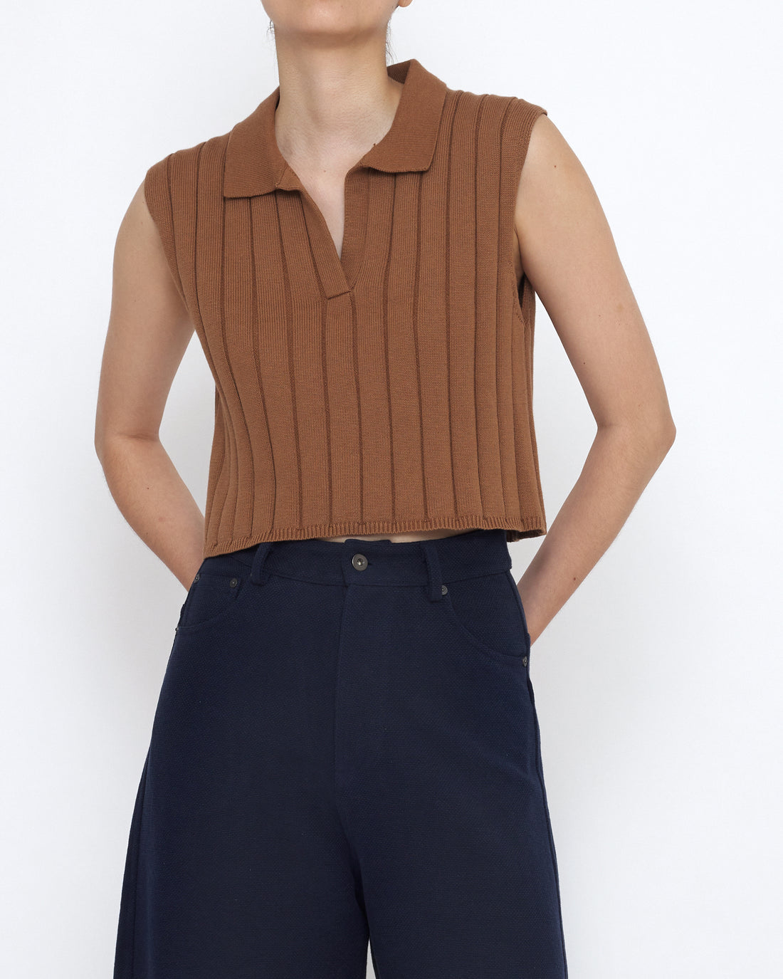 Collared Ribbed Vest - SS25 - Rust