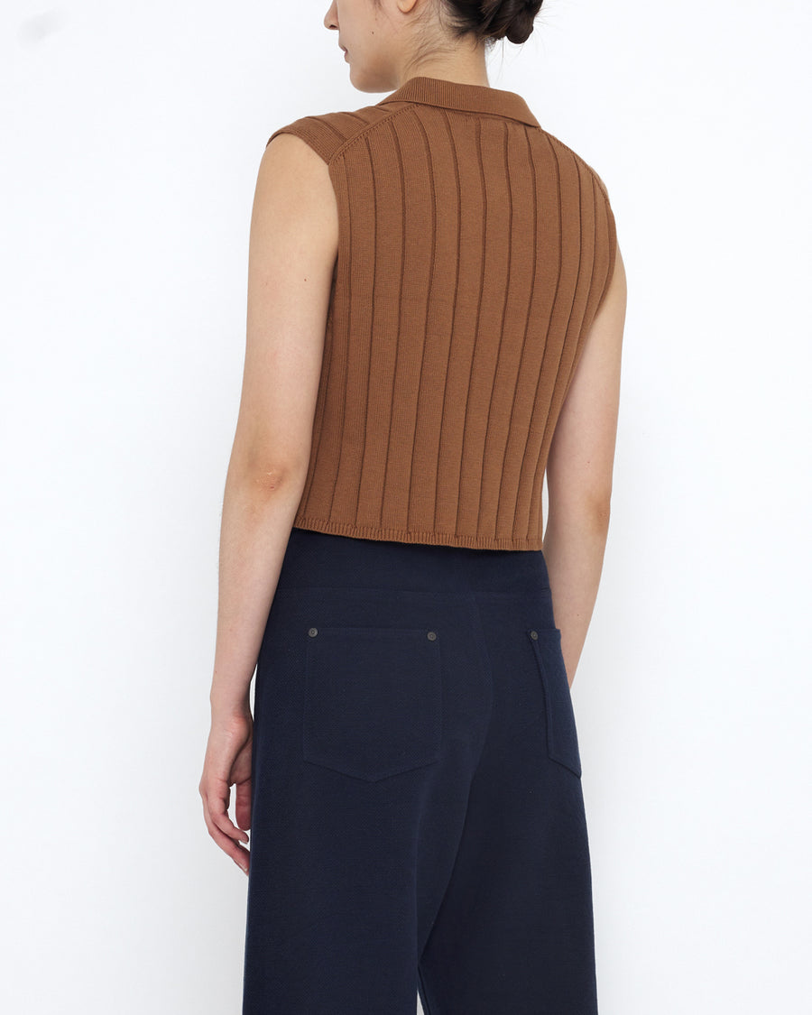Collared Ribbed Vest - SS25 - Rust