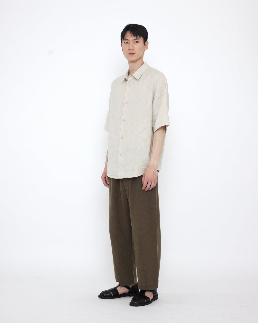 Linen Oversized Short Sleeves Shirt - SS25 - Sand Beige