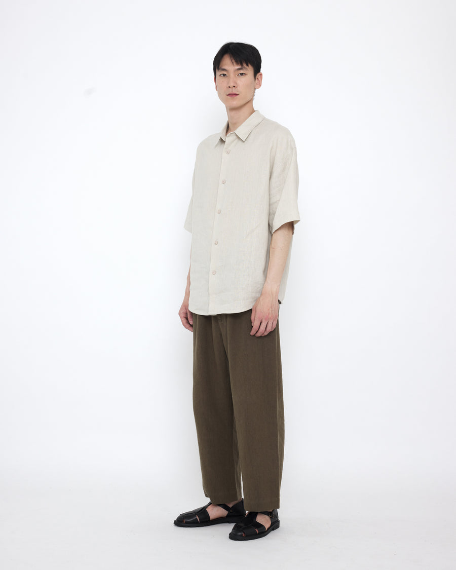 Linen Oversized Short Sleeves Shirt - SS25 - Sand Beige